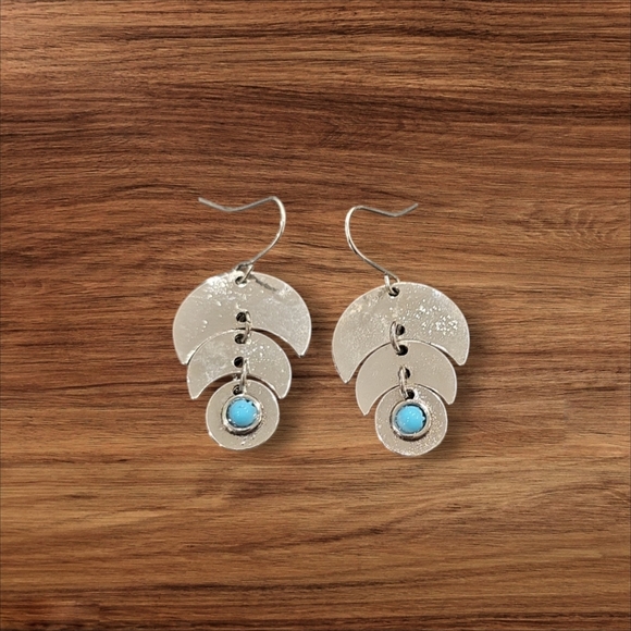 Silver and Turquoise Blue Drop Earrings - Picture 1 of 2